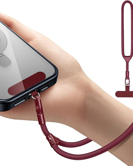 Dadanism Phone Wrist Strap, Universal Adjustable Hand Wrist Strap Lanyard for iPhone 17 and Most Smartphones, Multifunctional Patch Lanyard with Phone Tether Tab for Women and Men, Wine Red