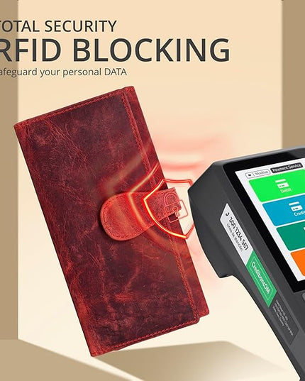 Real Leather Women Wallet Leather with RFID Blocking -Trifold Card Holder Designer Ladies Clutch with ID Window Wallets