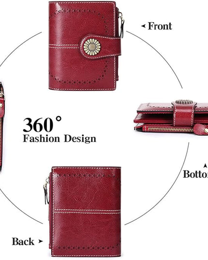 SENDEFN Small Womens Wallet Leather Bifold Card Holder RFID Blocking with Zipper Coin Pocket