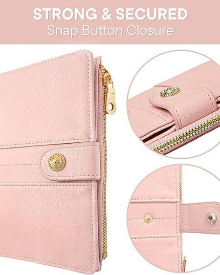 elzama Passport Holder for Travel Women, RFID Passport Wallet with Zipper Pocket, Credit Card, Pen, Sim Card, Cash, Coins Holders, Travel Passport Wallet with Zipper, Pink