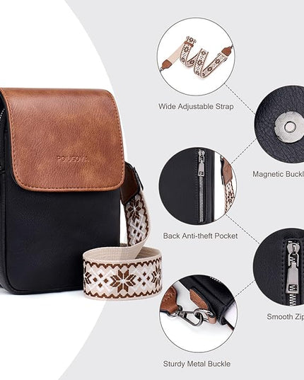 POIUGOYA Small Crossbody Bags for Women Trendy,Leather Triple Compartment Cell Phone Crossbody Wallet Purses with Card Slots