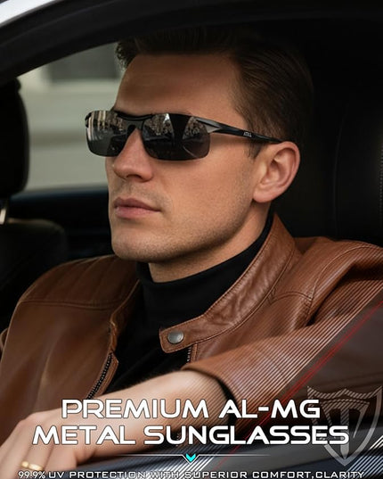 ATTCL Polarized Sunglasses Men Sports: UV Protection Anti Glare Wrap Around Lightweight Metal Driving Fishing Golf Running
