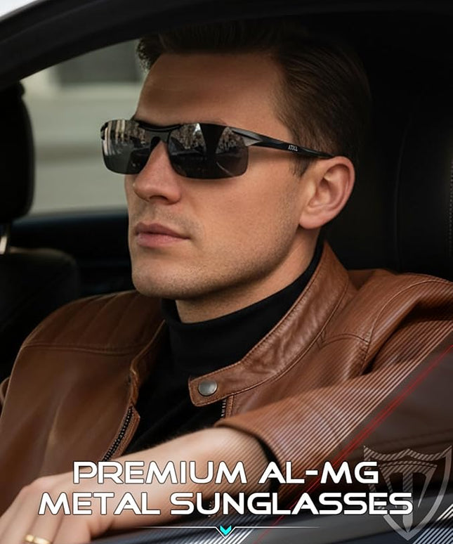 ATTCL Polarized Sunglasses Men Sports: UV Protection Anti Glare Wrap Around Lightweight Metal Driving Fishing Golf Running