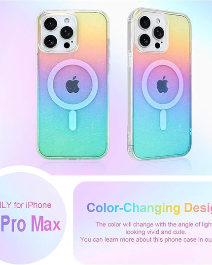 Glitter Case for iPhone 15 Pro Max Case for Women Girls [ Compatible with Magsafe ] Clear Cute Girly Aesthetic Iridescent Rainbow Sparkly Bling Magnetic Phone Cover, Gradient Blue & Pink
