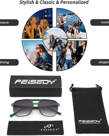 FEISEDY Retro Square Aviator Sunglasses Women Men 70s Vintage Trendy Plastic Frame Sun Glasses B2835
