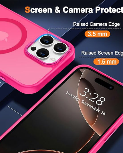 Hython Case for iPhone 16 Pro Case Magnetic Translucent Matte Phone Cases 6.3" [Compatible with MagSafe] Thin Slim Fit Shockproof Bumper Hard Protective Cover for Women Men Girls, Frosted Hot Pink