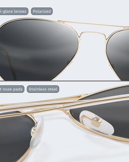 livho Sunglasses for Men Women Aviator Polarized Metal Mirror UV 400 Lens Protection (Gold Black)
