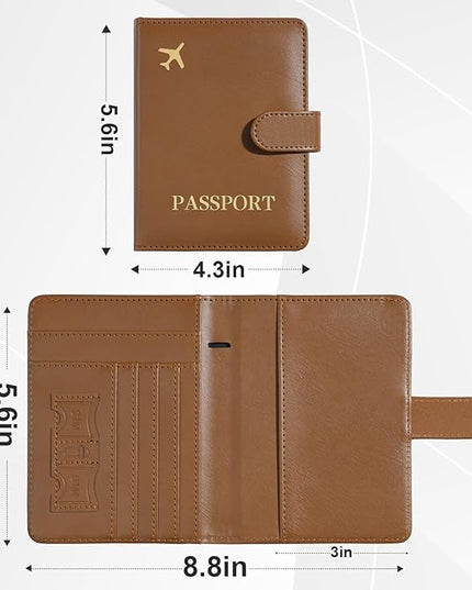 Passport Holder with Airtag Slot Cards Cash Air Ticket Pocket, Travle Gifts for Women Men RFID Blocking Wallet, Passport Book Cover Case Brown