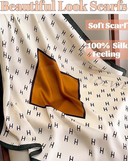 kcctoo 27.5" Mulberry Silk Feeling Head Scarf Women's Fashion Square Neck Satin Scarfs for Bag Hair Scarves Gift