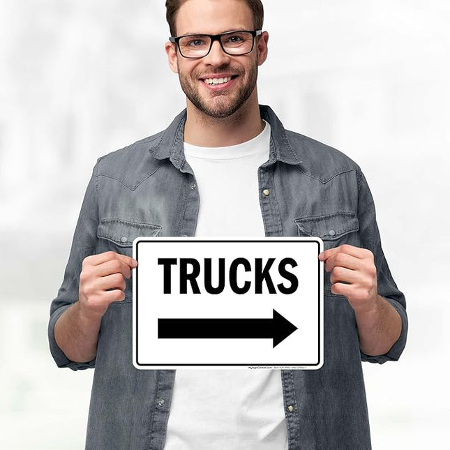 Trucks Right Sign, 10x7 Inches, 4 Mil Vinyl Decal Stickers Weather Resistant, Made in USA by My Sign Center