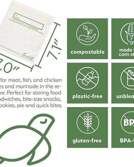 100% Compostable Food Storage Bags [Quart 100 Pack] Eco-Friendly Freezer Bags, Resealable Bags, Heavy-Duty, Reusable, Off-White by Earth's Natural Alternative