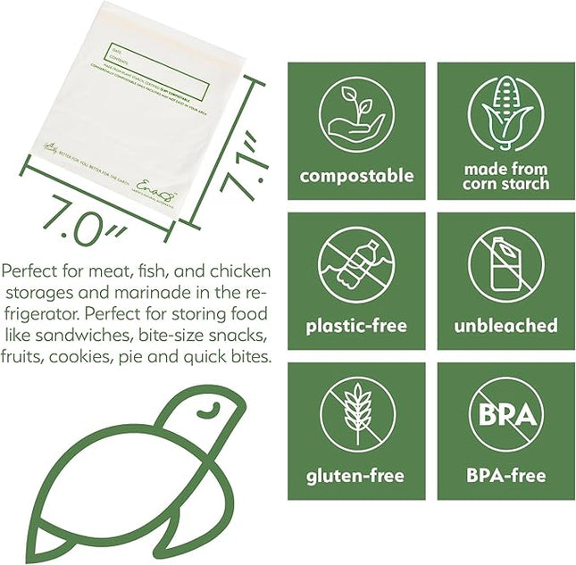 100% Compostable Food Storage Bags [Quart 100 Pack] Eco-Friendly Freezer Bags, Resealable Bags, Heavy-Duty, Reusable, Off-White by Earth's Natural Alternative
