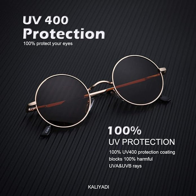 KALIYADI Round Polarized Sunglasses for Men Women Retro Metal Hippie Circle Style Sun Glasses UV Protection