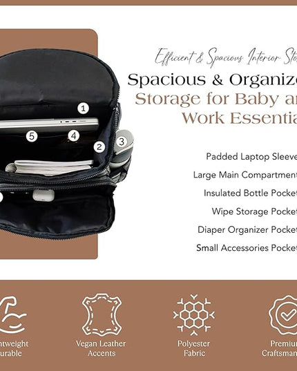 Citi Collective Gallery Diaper Bag Backpack - Casual Day-to-Day Backpack Fits 15" Laptop - Travel Bag with Multiple Compartments, Pockets, Portable Changing Pad, and Shoulder Strap-Black