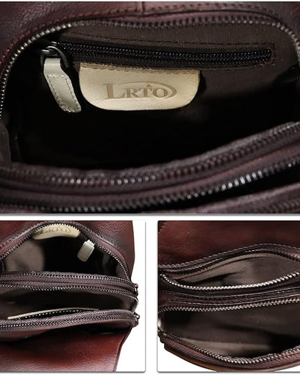 Genuine Leather Sling Bag Crossbody Purse Handmade Hiking Daypack Motorcycle Bag Retro Shoulder Backpack Vintage Chest Bag (Coffee)