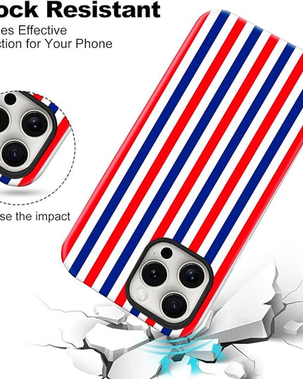 Magnetic for iPhone 14 Pro Case Cute Stripes Phone Case, Shockproof Slim TPU and Hard PC Protective Phone Cover Compatible with MagSafe Designed for Women Girls, Red and Blue