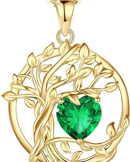 FANCIME Tree of life Birthstone necklace Sterling Silver Pendant Birthstone Necklace Gemstone Anniversary Birthday Jewelry Christmas Gifts for Mom Her Wife