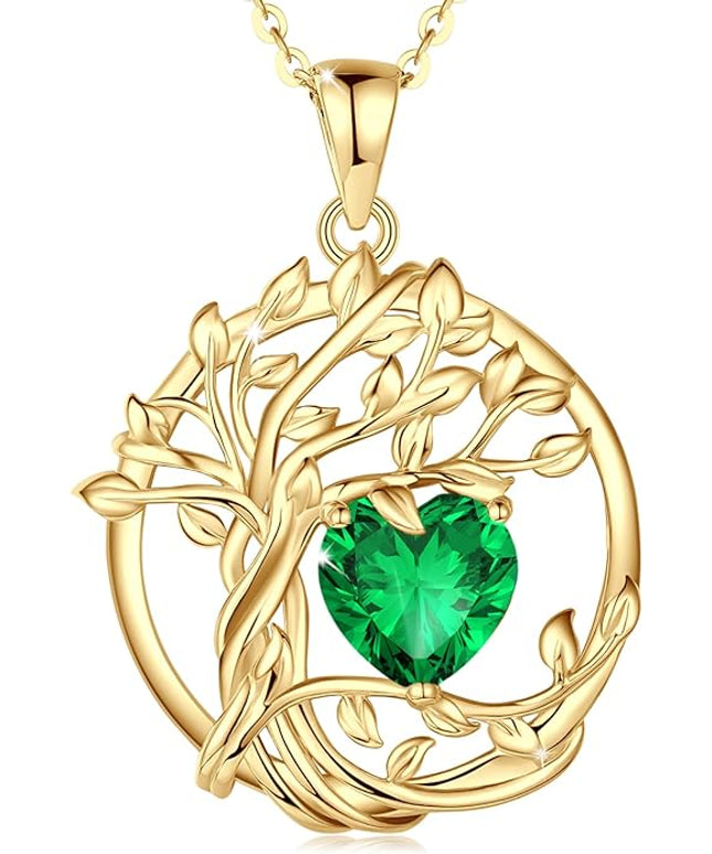 FANCIME Tree of life Birthstone necklace Sterling Silver Pendant Birthstone Necklace Gemstone Anniversary Birthday Jewelry Christmas Gifts for Mom Her Wife