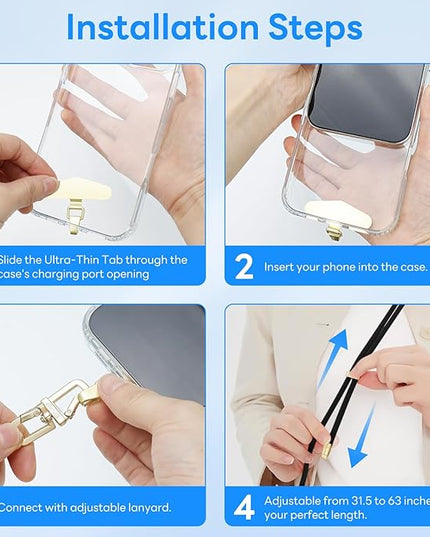 Adjustable Anti-Theft Phone Lanyard Neck & Crossbody Strap with 0.2mm Metal Tab & Comfort-Fit 8mm Rope (Black)