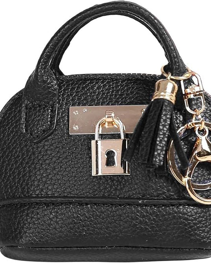 Plinvo Cute Genuine Leather Keychain Coin Purse for Women with Tassels Mini Change Pouch Brown (Black)