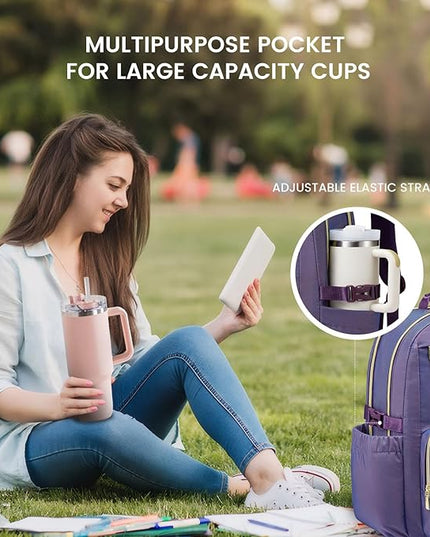 LOVEVOOK Laptop Backpack for Women with Pouch Pocket for Large Capacity Cup,15.6 Inch Laptop Computer Bag Travel Backpack Purse,Waterproof Work Business Backpack College Teacher Bags,Violet