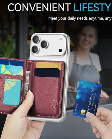 Vinich for Magsafe Wallet Magnetic RFID Blocking Card Holder Compatible with MagSafe Phones and Cases, Strong Magnet Minimalist Phone Wallet for iPhone 17/16/15/14/13/12/Pro/Max/Plus, Wine Red