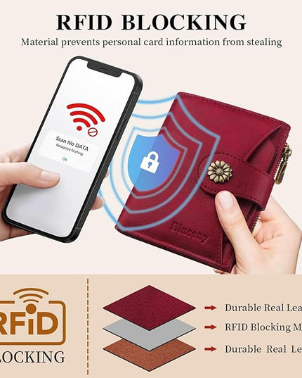 Blucoay Womens Wallet,RFID Blocking Wallet Women Soft Leather Bifold Small Wallets For Women Card Holder With Removable ID Window(red)