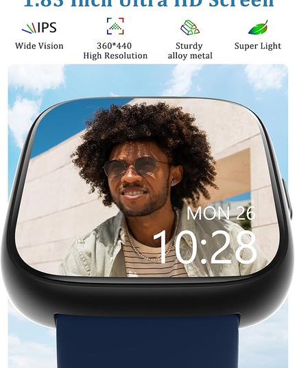 Smart Watch, Alexa Built-in, Answer/Make Calls 44mm Smartwatch Women Men, 1.83" Sports Watch IP68 Waterproof, Heart Rate SpO2 Sleep Stress Monitor, Step Counter Watch for Android & iOS Phone