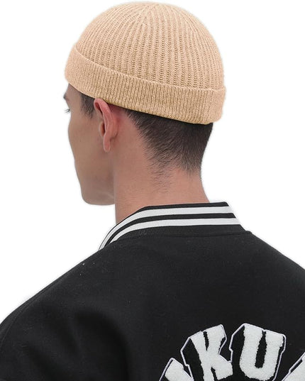 ROYBENS Thin Swag Wool Short Fisherman Beanie for Men Women, Knit Cuff Trawler Beanie Watch Hat, Soft Spring Fall Skull Cap