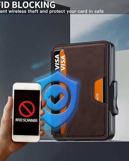 SEMORID Wallet for Men, Mens Wallet Minimalist Slim Wallet, RFID Blocking Smart Pop Up Wallet with Money Clip & ID Window, Metal Compact Wallet, Aluminum Credit Card Holder Wallet
