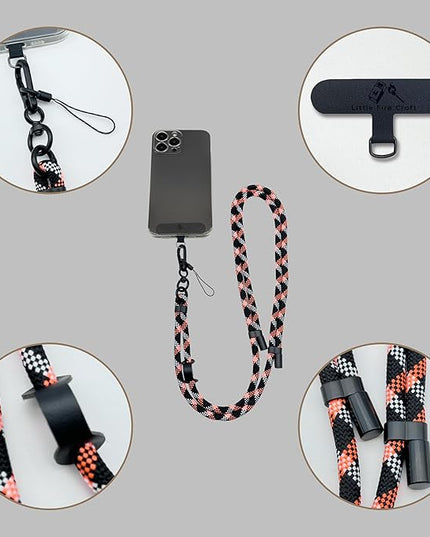 Adjustable Cell Phone Lanyard Crossbody Smartphone Strap Soft Rope Phone Lanyard for Around the Neck Holder (Orange/Black)