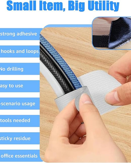 80PCS Hook and Loop Cable Ties, Hook and Loop Cable Straps, Under Desk Cable Management, Adhesive Cable Clips, Sticky-Back Cord Organizer for Desk, Household & Office Organization (Black+White)