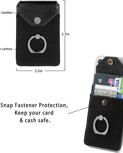 RFID Wallet Phone Case, Card Holder & Ring Stand for iPhone, Android & Smartphones - Black Polyester