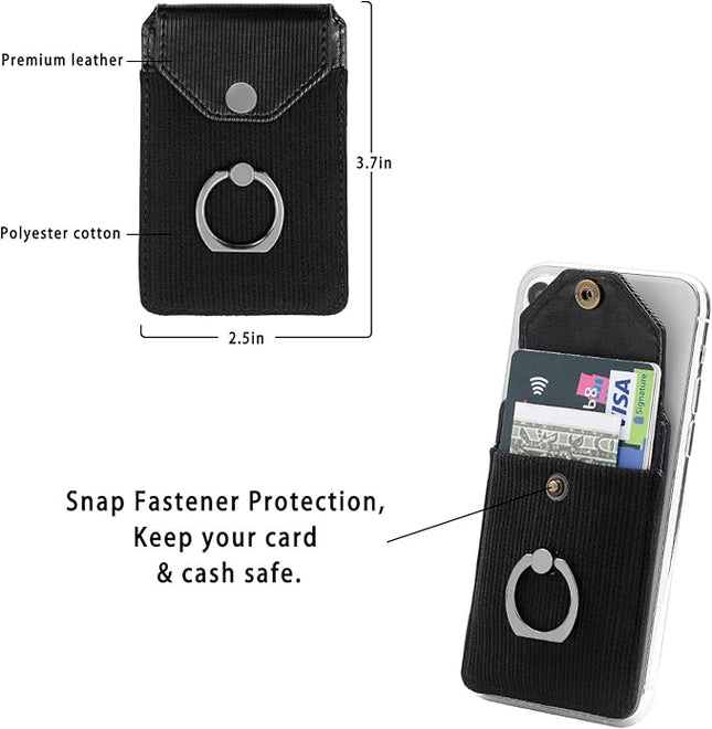 RFID Wallet Phone Case, Card Holder & Ring Stand for iPhone, Android & Smartphones - Black Polyester