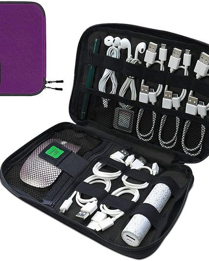 Luxtude Cord Organizer Travel, Flat Cable Organizer Bag, Portable Electronics Organizer, Travel Essentials for Wire/Cord Storage/Charger Case/Cable Storage/Tech Carrying Pouch/Tech Gifts, Purple