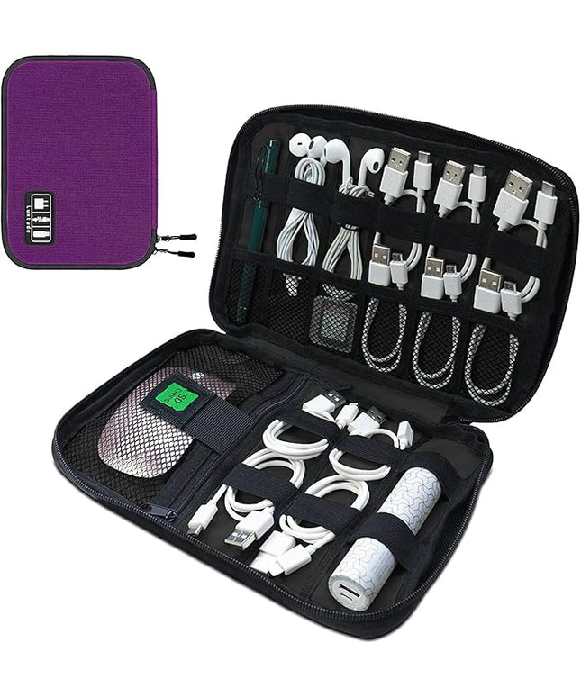 Luxtude Cord Organizer Travel, Flat Cable Organizer Bag, Portable Electronics Organizer, Travel Essentials for Wire/Cord Storage/Charger Case/Cable Storage/Tech Carrying Pouch/Tech Gifts, Purple