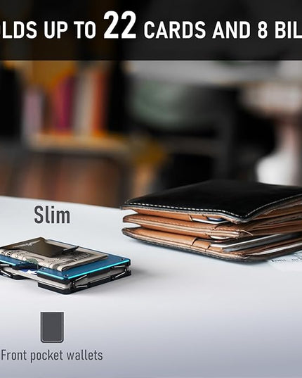 Lenvoten Extra Durable Hinged Minimalist Wallet for Men | Slim Metal RFID Blocking Wallet | Credit Card Holder & Money Clip Holds 20 Cards | Premium Scratch-Resistant Finish | Ideal Gift for Men