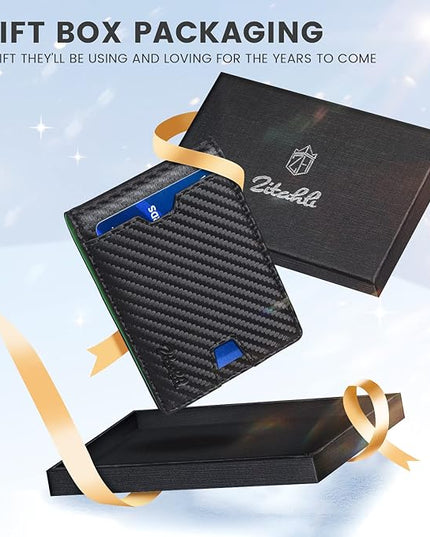 Zitahli Mens-Wallet-Slim-Leather-RFID Blocking Wallet for Men Minimalist Bifold Credit Card Holder with Gift Box