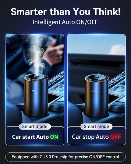 Ceeniu Smart Car Air Fresheners, New smell experience by Ultrasonic mist, Auto On/Off, Powerful Built-in Battery, Long lasting natural fragrance, Adjustable car freshener, Bamboo scent