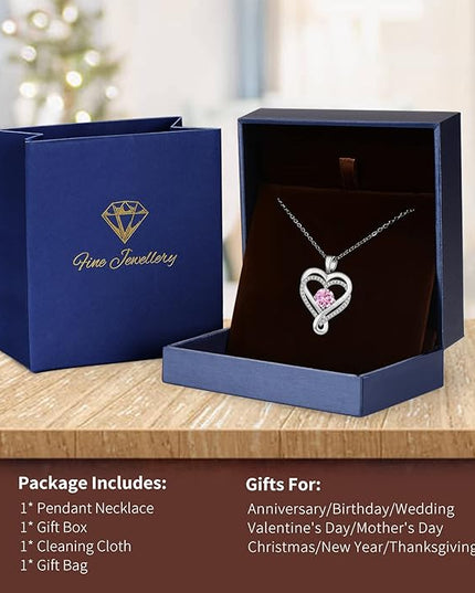 Infinity Love Heart Birthstone Necklace for Women Wife, S925 Sterling Silver Anniversary for Women Wife Birthday Gift for Her Girlfriend Mom Daughters, I Love You Women's Jewelry 18k Rose Gold Filled
