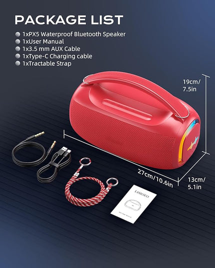 Portable Bluetooth Wireless,60W Loud Speaker with Bass,12H Playtime,IPX5 Waterproof,Stereo Loud Sound,Deep Bass,for Pool,Work,Beach,Outdoor,Workshop,Gift Portable Speaker with TWS (Red)