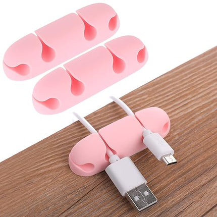 Cable Clips 3PCS Cord Wire Organizer Cable Management Holders 4 Hole Silicone Cable Harness USB Charging Accessory Cable Holder for Office and Home Desk (Pink)