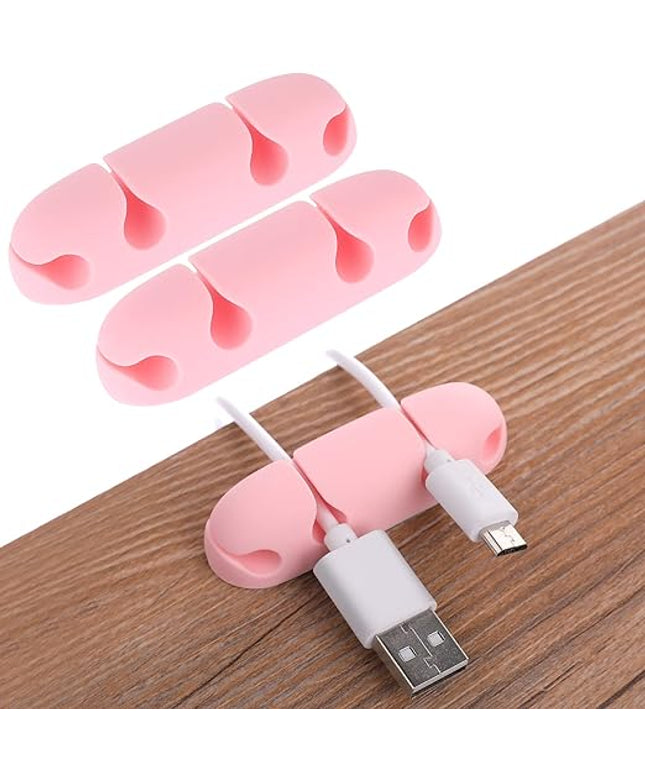 Cable Clips 3PCS Cord Wire Organizer Cable Management Holders 4 Hole Silicone Cable Harness USB Charging Accessory Cable Holder for Office and Home Desk (Pink)