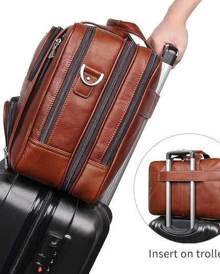 Augus Business Travel Briefcase Genuine Leather Duffel Bags for Men Laptop Bag fits 15.6 inches Laptop
