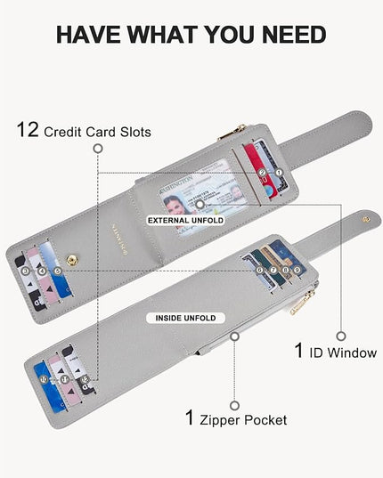 BOSTANTEN Slim Wallet Women RFID Blocking Card Holder Leather Bifold Wallet with Zipper Pocket Grey