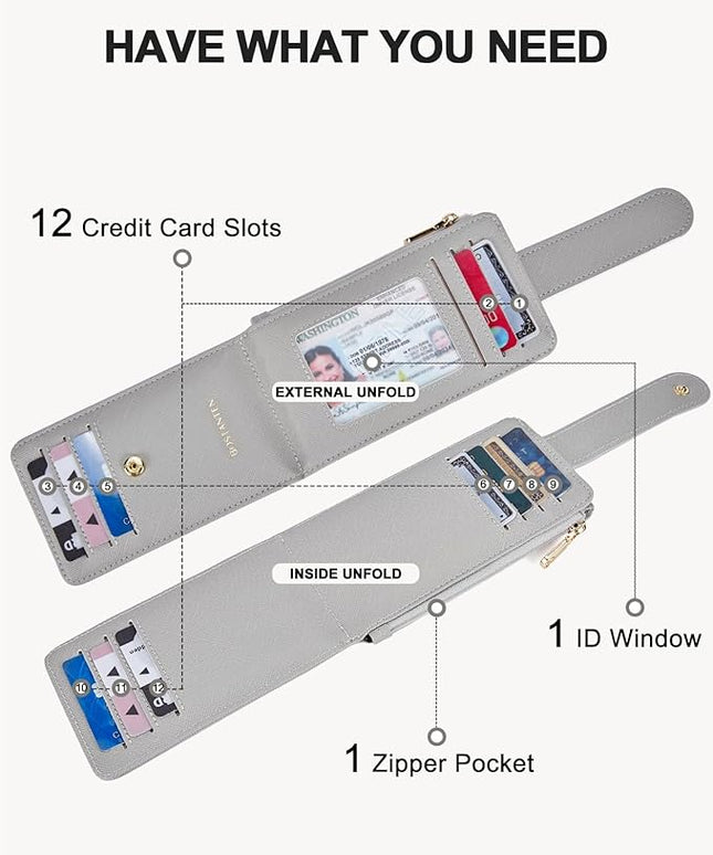 BOSTANTEN Slim Wallet Women RFID Blocking Card Holder Leather Bifold Wallet with Zipper Pocket Grey