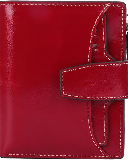 AINIMOER Women's RFID Blocking Leather Small Compact Bi-fold Zipper Pocket Wallet Card Case Purse with id Window