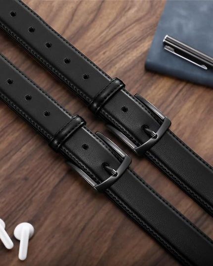 Men's Belt 2Pack Genuine Leather Belt for Men Dress Casual Golf Jeans Pants 1 3/8"