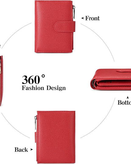 GAEKEAO Womens Wallet Small Leather RFID Blocking Bifold Zipper Pocket Wallet Card Case Purse with ID Window