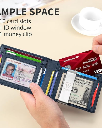 RUNBOX Mens Slim Wallet with Money Clip RFID Blocking Bifold Credit Card Holder for Men with Gift Box